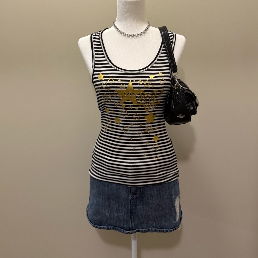 2b bebe black and white striped gold star graphic tank
